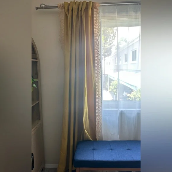 Opalhouse Gold Velvet Macrame Trim Light Filtering Curtain Panel 50 x 84 - Picture 5 of 5